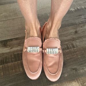 Giuseppe Zanotti pale pink satin jeweled loafers size 37.5